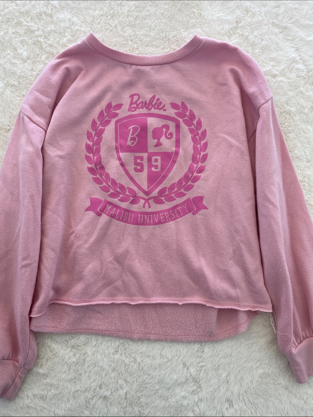 SALE! 50% Off Barbie Pink Malibu University Crest Pullover Sweater Size YL